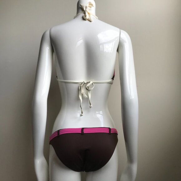 Billabong BLUE CRUSH era Vintage bikini pink brown belted halter top set RARE - Picture 3 of 7